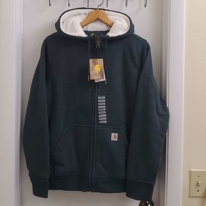 New with tags green carhartt sherpa lined hoodie size women's M